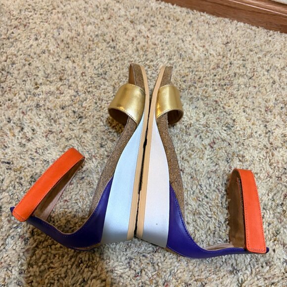 Naot Pixie Ankle Strap Sandals Open Toe Wedge Gold Orange Purple - Picture 9 of 11